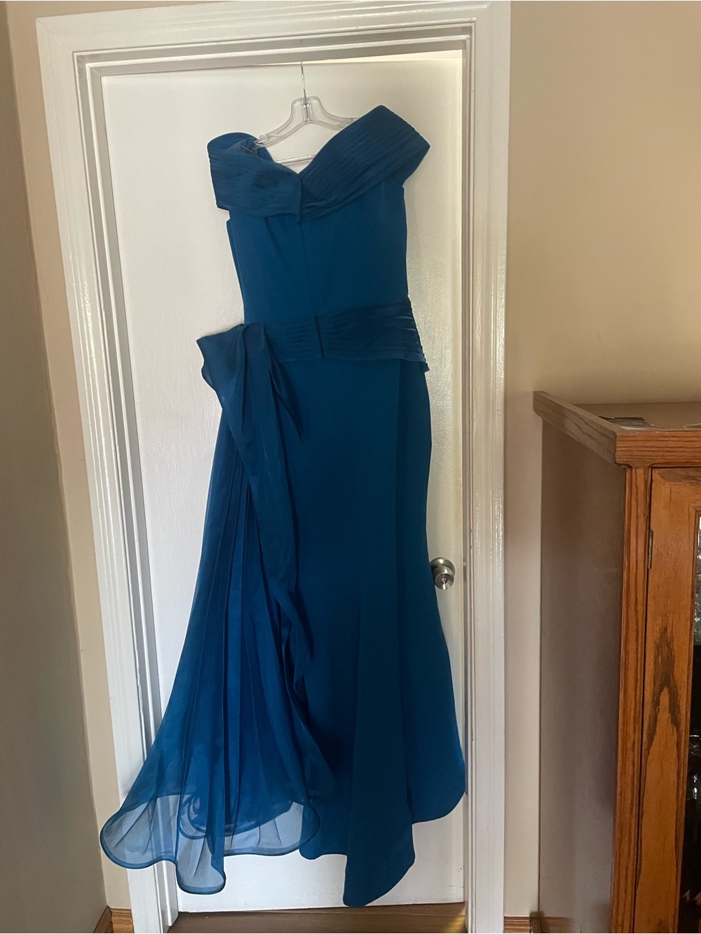Teal Off-Shoulder Evening Gown
